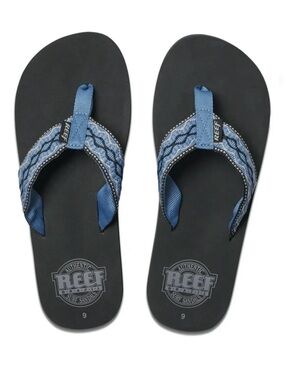 Reef Men's Smoothy Classic Flip Flops Woven Straps Vintage Blue Size 9 NWT
